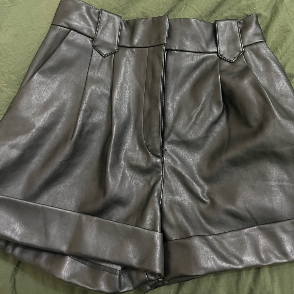 Black faux leather shorts